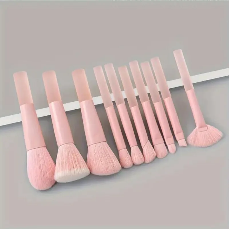 10pcs Pink Makeup Brush Set Professional Highlighter Powder Foundation Blush Eyeshadow Concealer Blending Brush