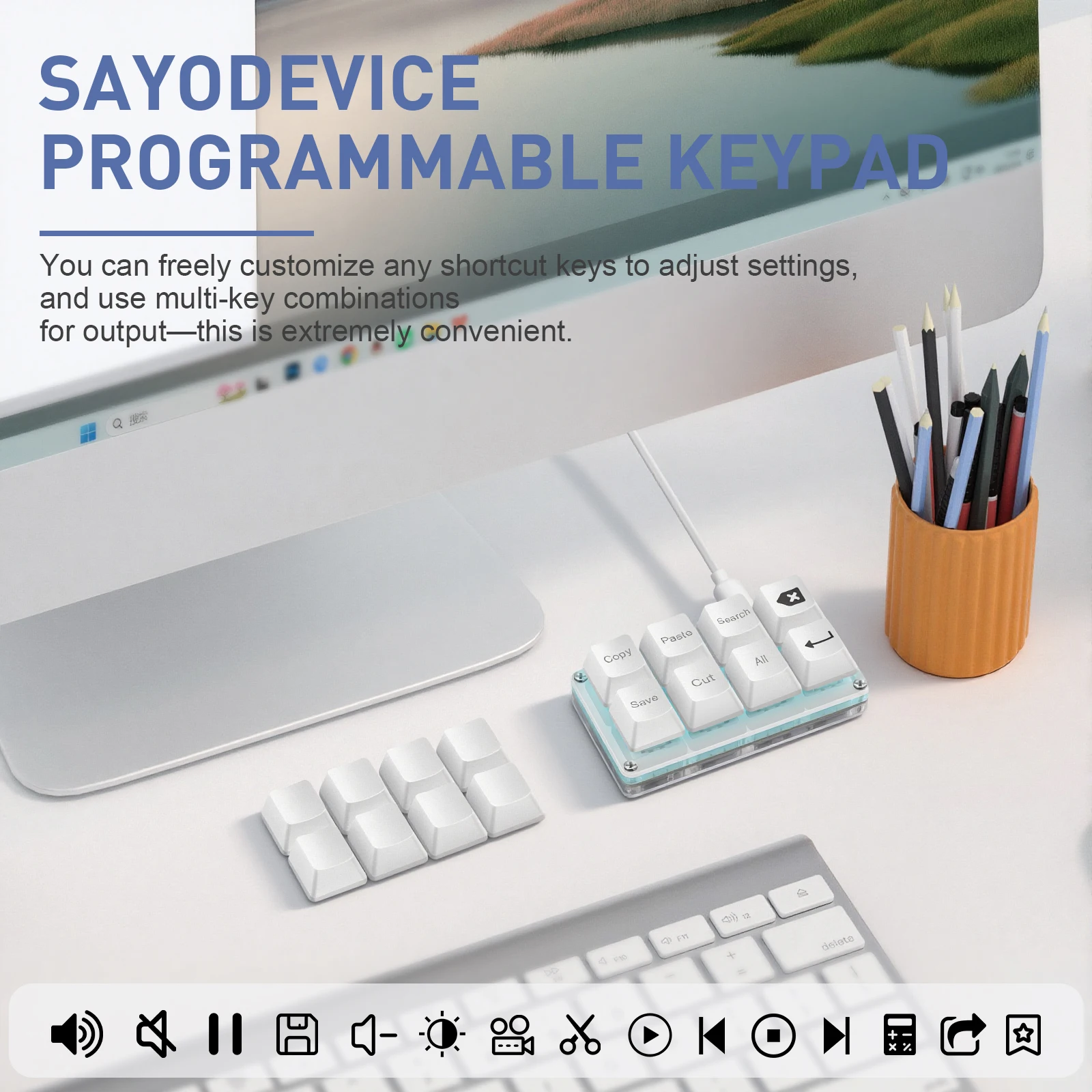 SAYODEVICE 8 Klawiszy Mini Klawiatura Skrótów Klawiszowych do Pracy w Biurze Makro Klawiatura do Gier Rhythm OSU Klawiatura Gamingowa USB Przewodowa z Możliwością Wymiany Przełączników Podczas Użytkowania — zdjęcie produktu 3