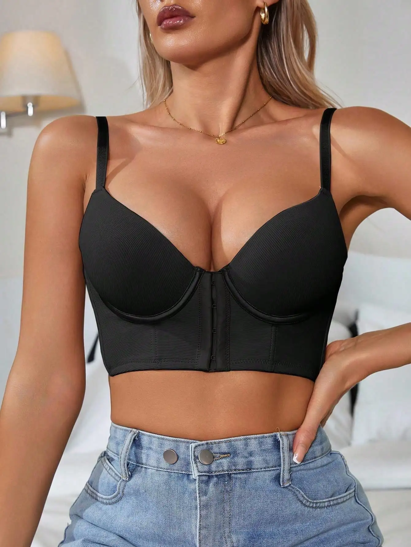 Thin cup lingerie for women, front buckle, easy to wear, side wings, widened side breasts