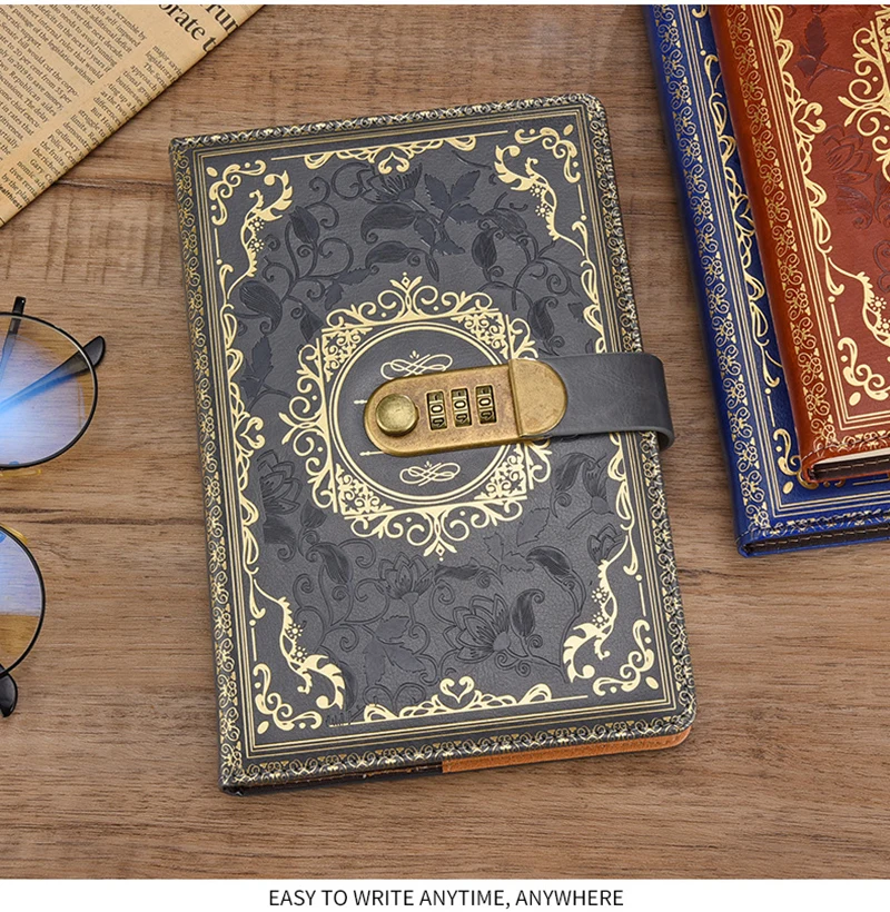 Retro-Digital-Passwort-Notizbuch, Tagebuch mit Schloss, A5, perfekt für Männer und Frauen – PU-Leder, Zahlenschloss, Personen, Privatsphäre – Detail 15