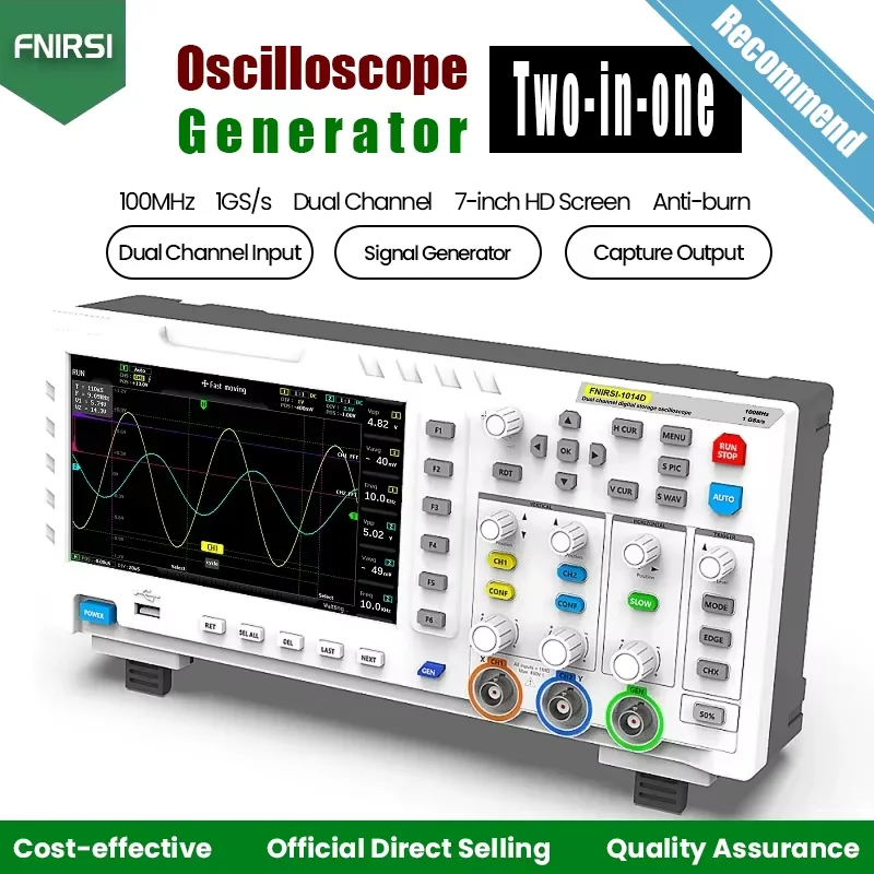 Oscilloscope numérique FNIRSI-1014D 2 en 1 avec générateur de signal à double canal, largeur de bande analogique 100 MHz * 2, échantillonnage 1 GSA/s