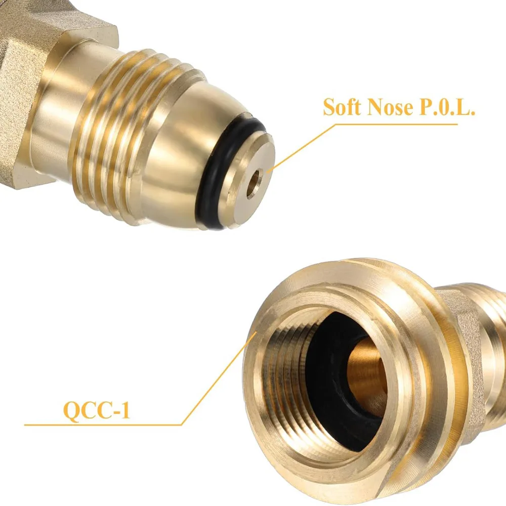 2PCS POL to QCC1 Propane Tank Adapter 100LB LP Gas Cylinder Valve to Type 1 Connector Fitting For BBQ Grill RV Heater Camping