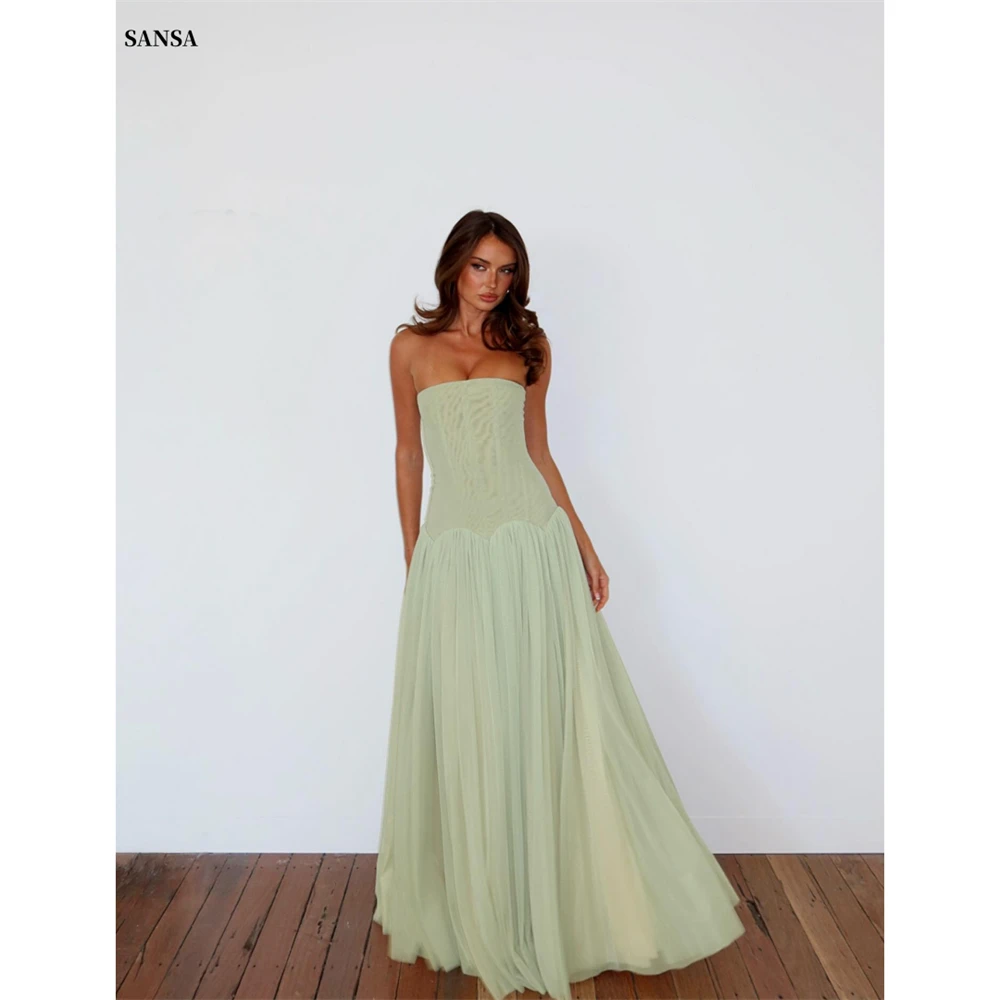 

Индивидуальное зеленое вечернее платье Sansa А-силуэта без бретелек, без рукавов, с многослойными плиссированными вставками, длиной в пол, для выпускного вечера/торжественных мероприятий