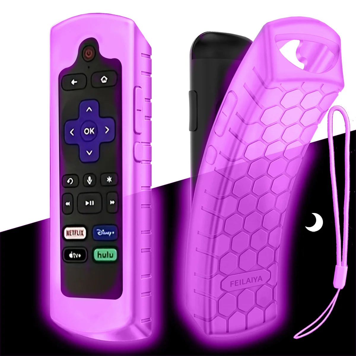 Glow in the dark premium silicone universal remote control cover with lanyard suitable for TCL Hisense Roku TV remote control