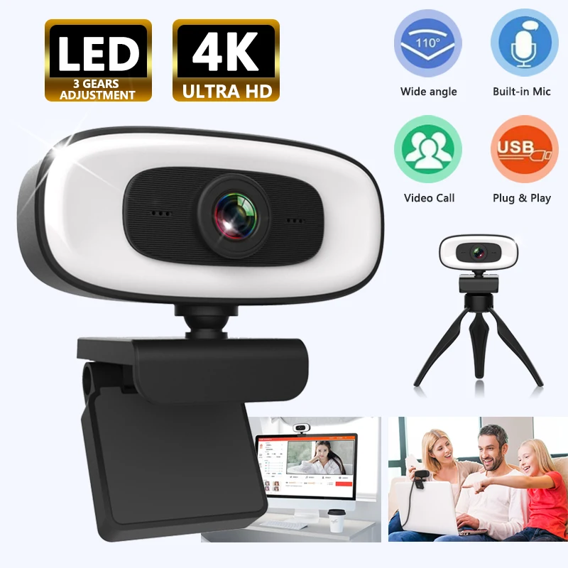 High definition 4K network camera with fill light and microphone USB interface, suitable for on-site video conference laptops