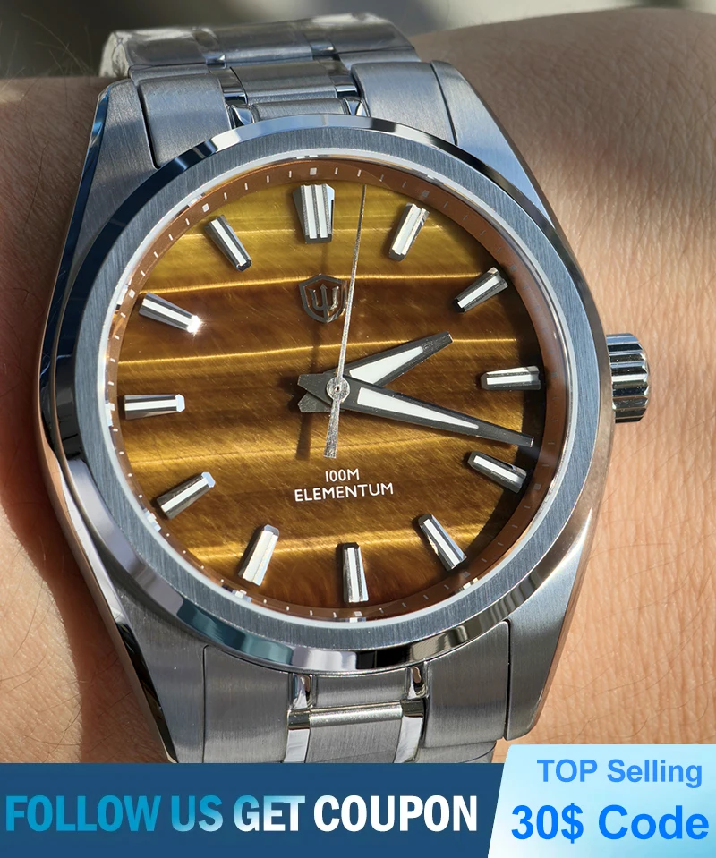 Watchdives WD0003D Quartz Watch VH31 Sweep Movement NEW Tiger Eye Stone Dial Luxury Watch 100m Waterproof Sapphire Men's Watch