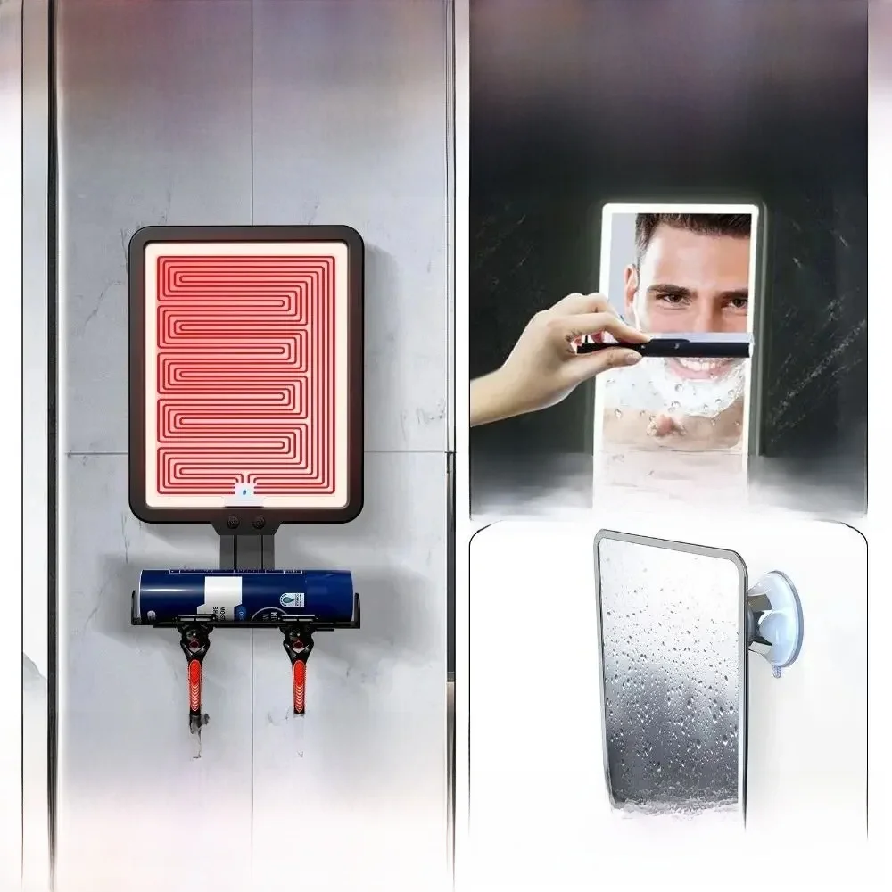 Miroir de douche sans buée, batterie Rechargeable, étanche, 3 Modes de couleur, miroir de rasage chauffant, pratique mural