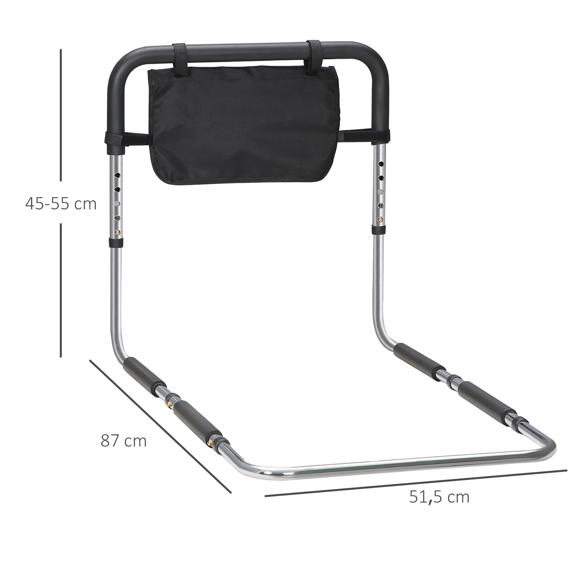 HOMCOM Barriera per letto con maniglia di sicurezza, protezione regolabile, 5 altezze, tasca portaoggetti 87Lx51,5lx45-55H cm
