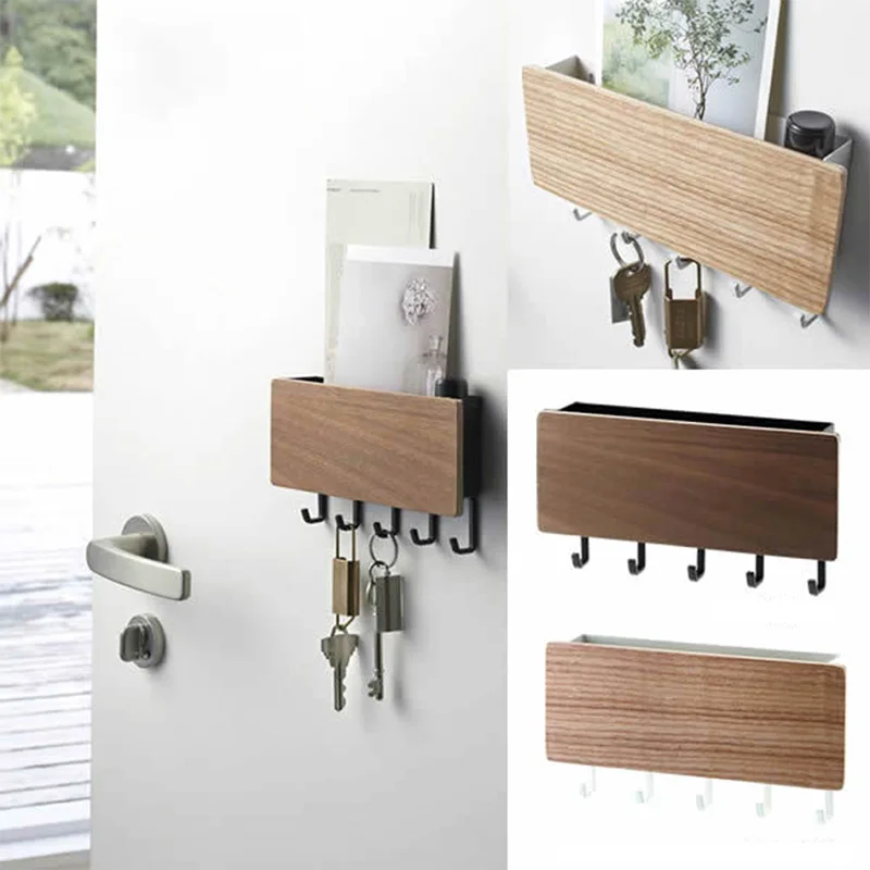 1PCS Wall Hanging Bamboo Key Hanger Holder Wall Organizer Rectangle Key Rack Hooks Coat Hooks Home Decoration Coat Hanger