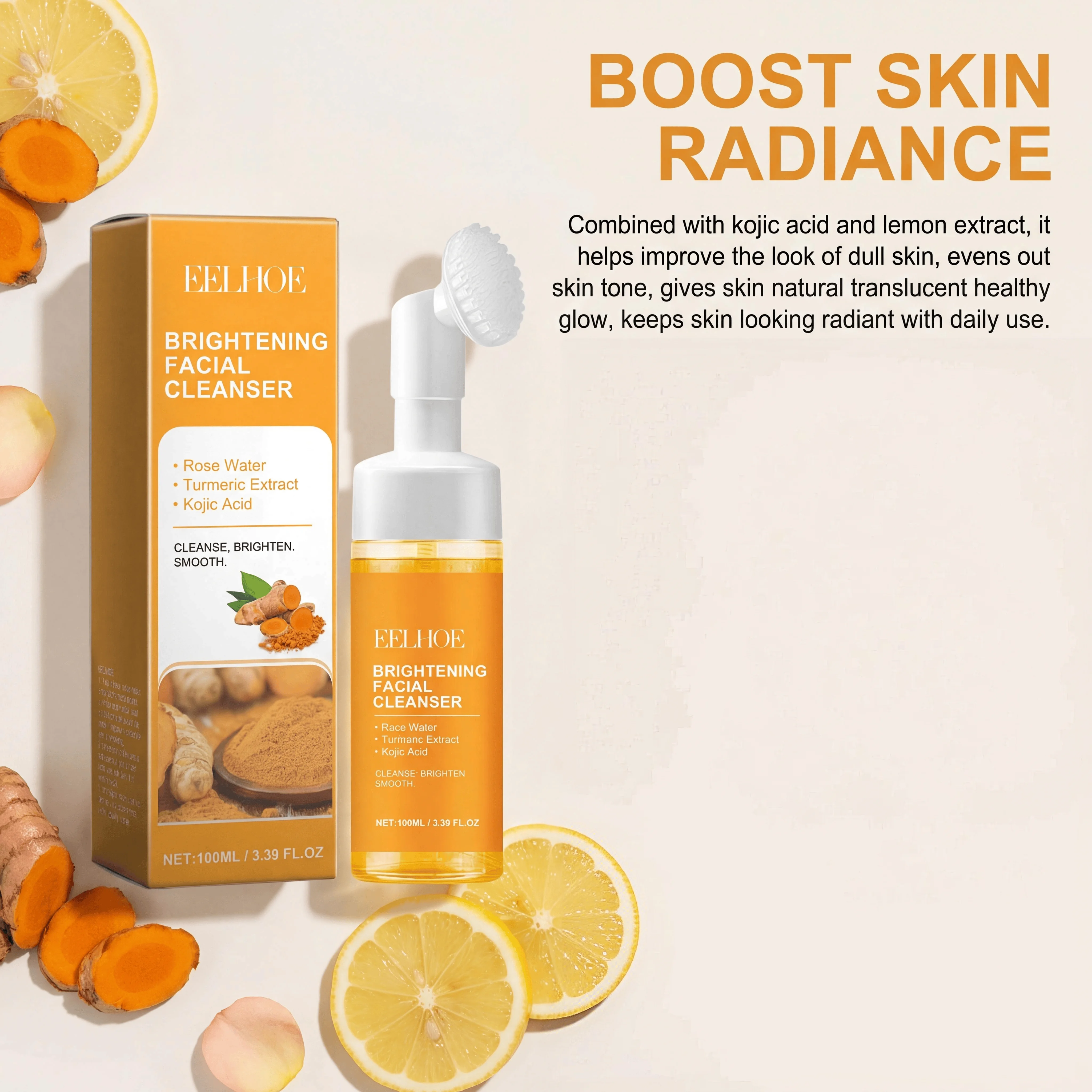 Turmeric Brightening Facial Cleanser Kojic Acid Foaming Deep Cleansing Tightening Pores Exfoliating Remove Dirt Oil Control Enhance Glowing Facial Care