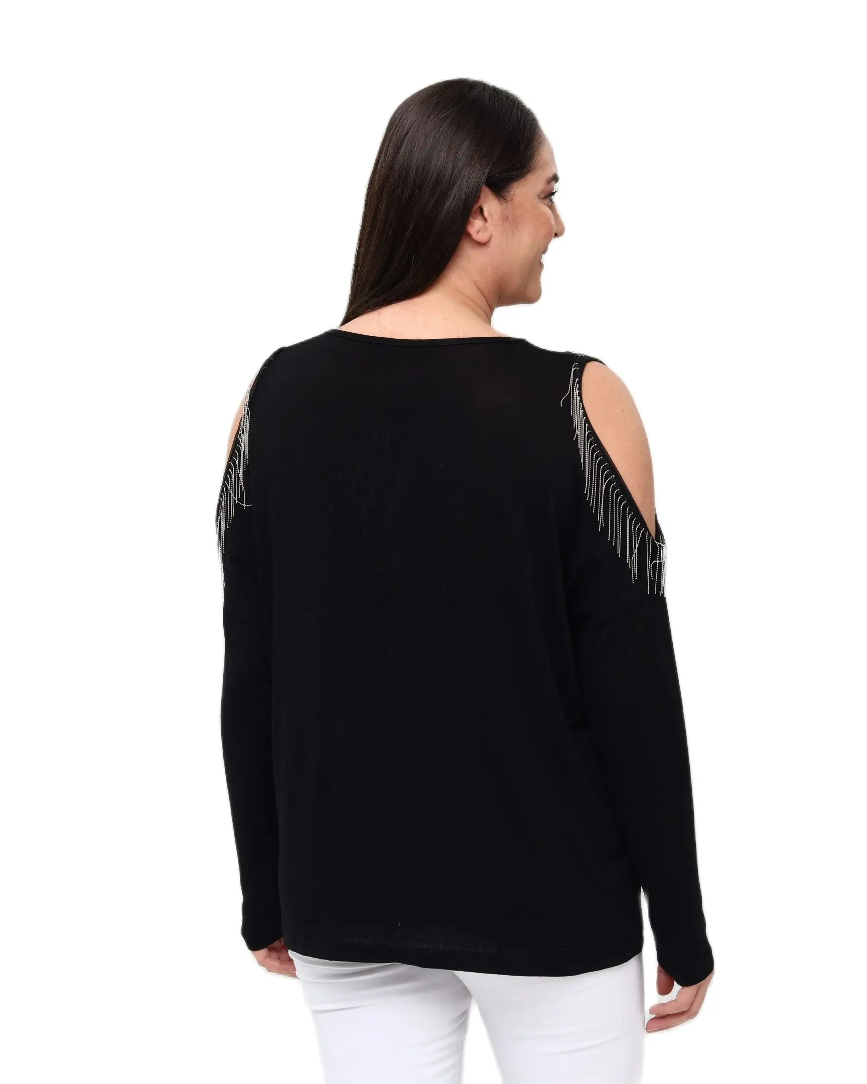 Women’s Plus Size Black Blouse Off Shoulder Tassel Detail, Designed and Made in Turkey, New Arrival