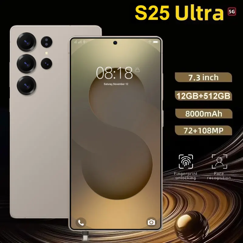 

HOT NEW S25 Ultra 7.3HD Global Edition 2025 Original Android 14 Smart 5G Dual Card 8000mAh Battery Facial Recognition Function