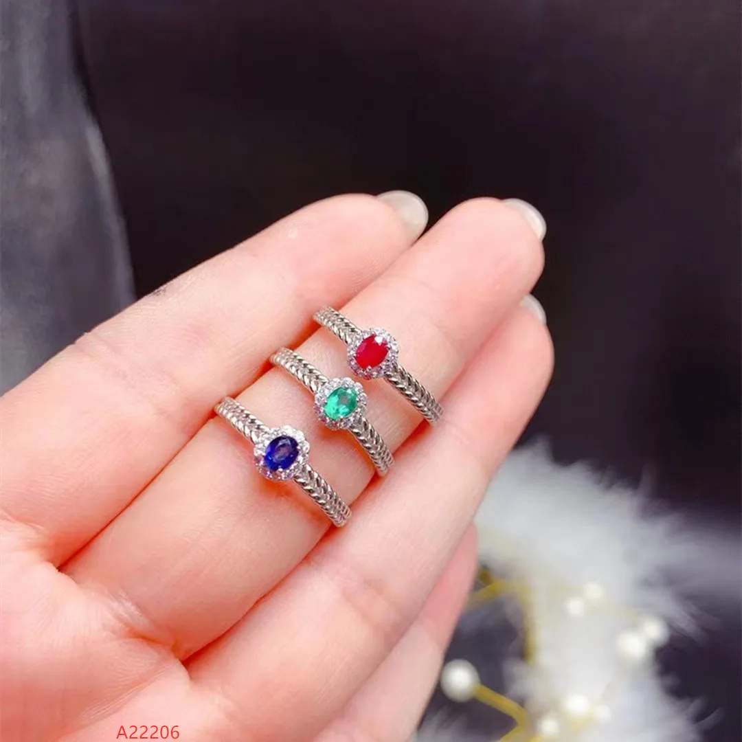 

Premium Jewelry 100% Natural Gemstones 925 Sterling Silver Ruby Sapphire Emerald Women's Mini Ring Girl Gift Party Marry Got New