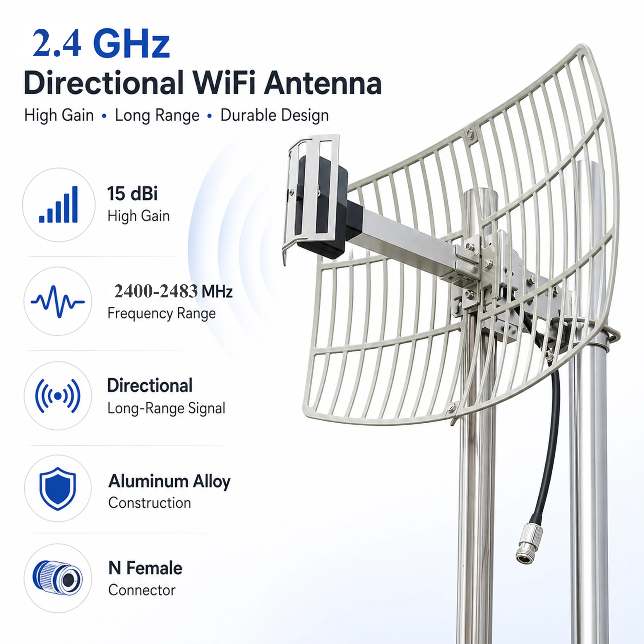 

Ultra Long Range WiFi Extender 17dbi Directional Parabolic Grid High-Speed Signal Booster Outdoor Antenna 2.4g Alfa Antenna