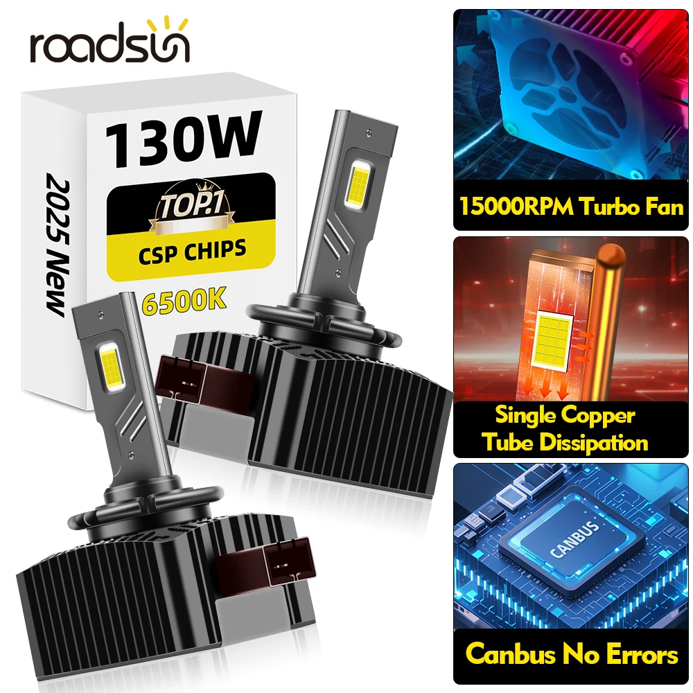 D1S LED Bulbs D2S Canbus Light D3S D4S D5S Turbo LED 60000LM LED Canbus Bulb with 2/4 Copper Tube 6500K White Plug&Play 2PCS