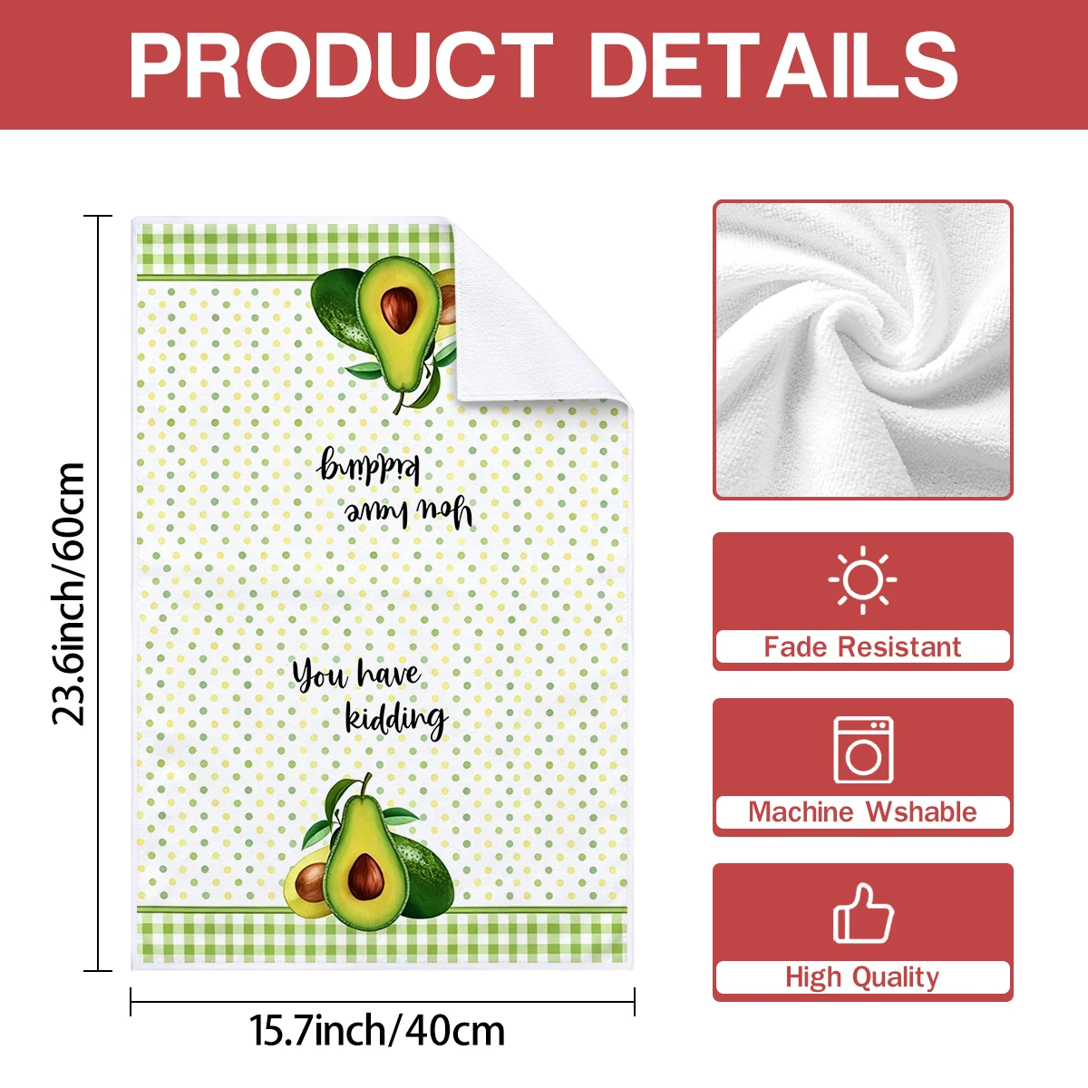 2pcs green avocado themed printed kitchen tea towels, absorbent and quick drying kitchen towels, cooking and baking towels