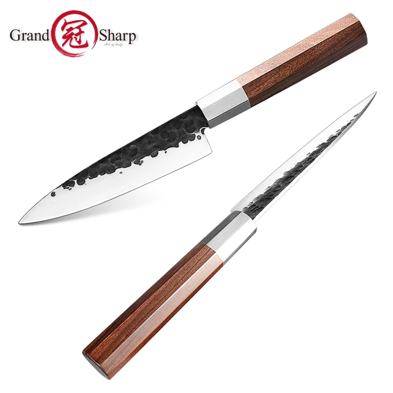 Grandsharp Handmade Chef Knife 5.6 Inch High Carbon 4cr13 Steel Petty Utility Japanese Kitchen Hammered Blade Forged Home Tools