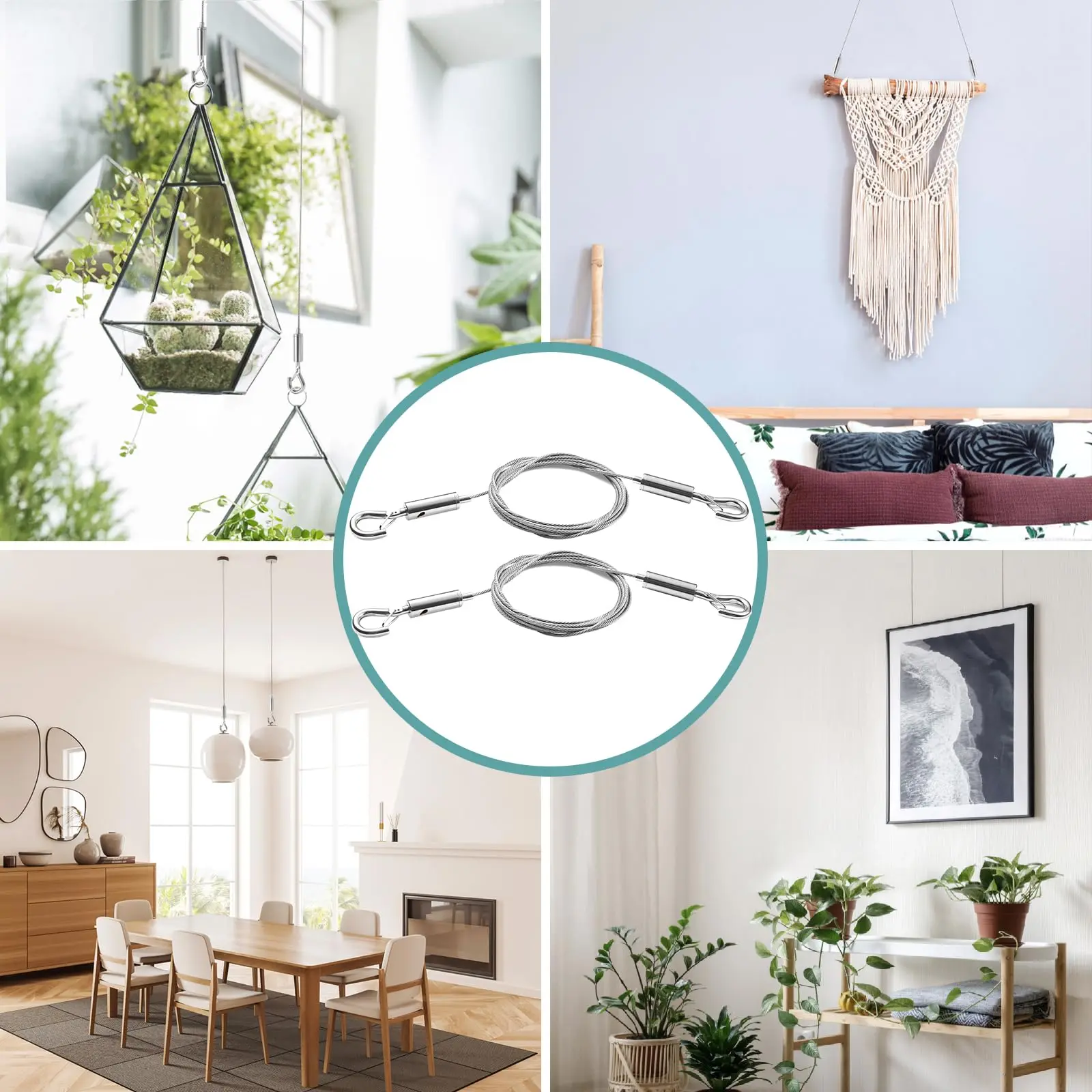 مجموعة تعليق الصور بسلك قابل للتعديل، سلك من الفولاذ المقاوم للصدأ لتعليق الصور، كابلات خالية من الأدوات، حبل معلق مع خطافات 40 رطلاً