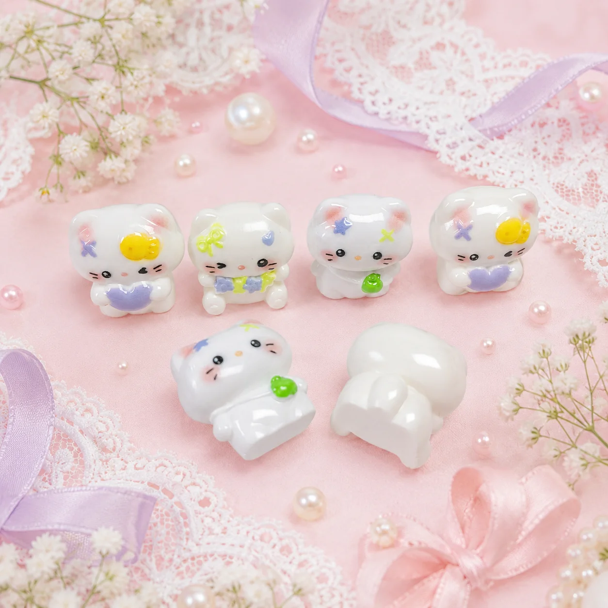 Kawaii Cartoon Cat Resin Embellishments for Garments Gift Boxes Card Making Miniature Scenes and Craft Supplies