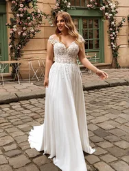 Plus Size Boho V-neck Wedding Dresses Short Sleeves Lace Appliques Floor Length Beach Bridal Gown Corset A-line Vestido De Novia