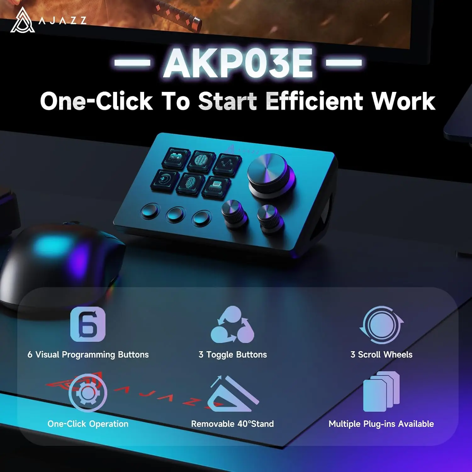 AJAZZ AKP03E/AKP153E Makro-Tastatur Stream-Controller-Deck Gaming-Streaming-Shortcut-Tastatur, 6 programmierbare Tasten, anpassbares visuelles AI-Pad, USB-Soundboard für YouTube, Schreibtisch- und