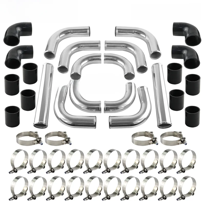 2.5 "63mm uniwersalne 12 szt. Rura intercoolera Turbo orurowania + silikonowy przewód złącze T-zestaw zacisków polerowane aluminium — zdjęcie 2