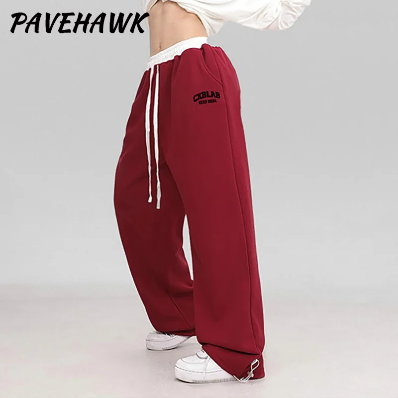 Women Y2K Wide Leg Pant Streetwear Hip Hop Dance Casual Drawstring Sweatpants Pockets Loose Sports Classic Baggy Track Pants