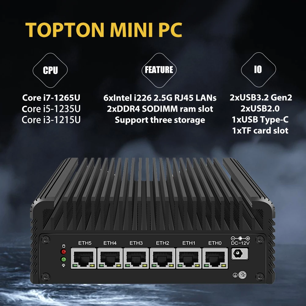 

Super Deal 6 LAN Soft Router Intel Core i7 i5 i3 Pentium 8505 2*NVMe 1*SATA 6*Intel i226-V 2.5G Fanless Firewall Mini PC Proxmox