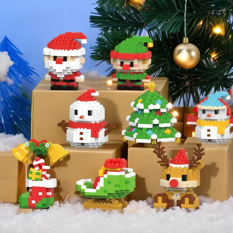 Natal Micro Building Block Series para crianças, Papai Noel, rena, quebra-cabeça, montagem de
