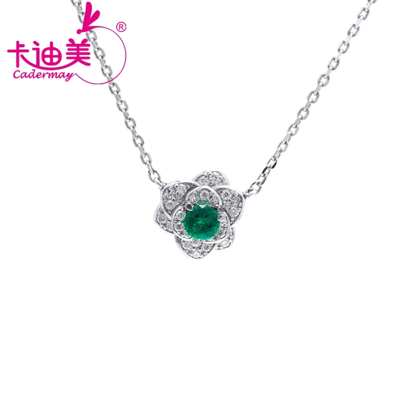 

CADERMAY Fine Jewelry S925 Silver Muzo Green Lab Grown Emerald Flower Shape Pendants Necklace For Women Party Gifts