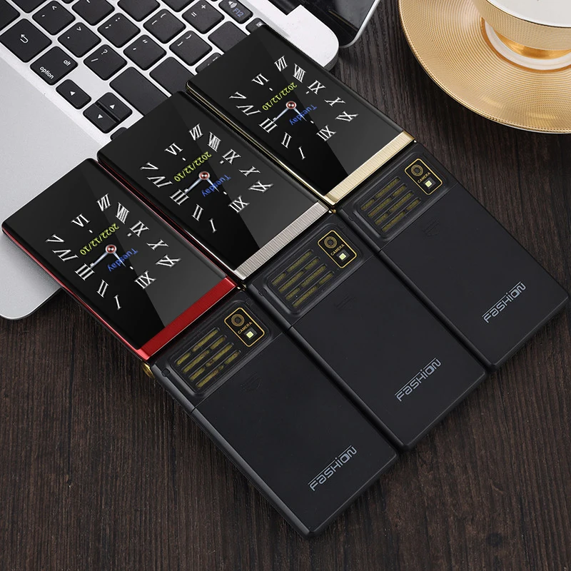 Foldable Dual-Screen Mobile Phone 2G GSM Quick Dial SOS Torch Internet Rear Camera FM Radio Blacklist Browser For Elderly