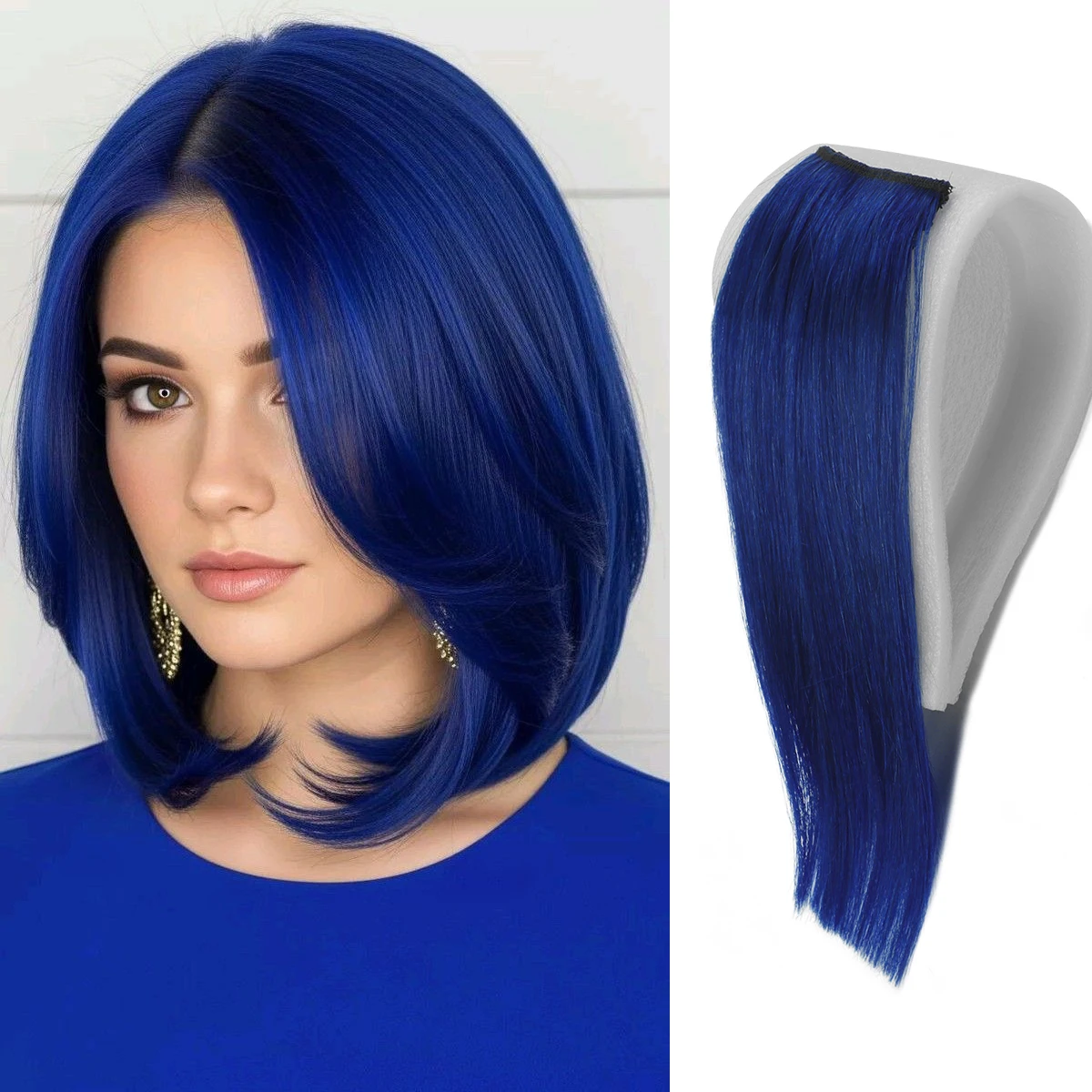 Clip in Hair Extensions Colored Party Highlights Royalblue Hair Extension Real Human Hair Clip in Extentions  20CM Straight Hair