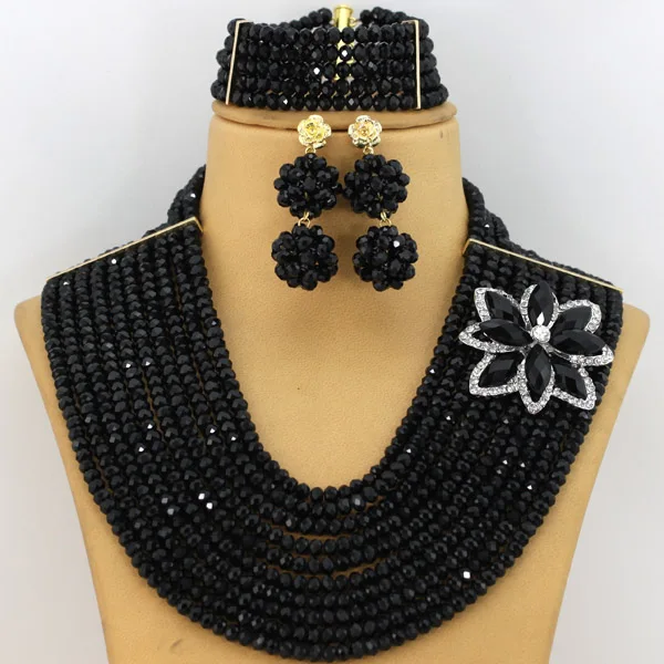Traditional Brown Crystal Beads African Costume Jewelry Set Nigerian Wedding Necklace Bridal Jewelry Sets  ABF824