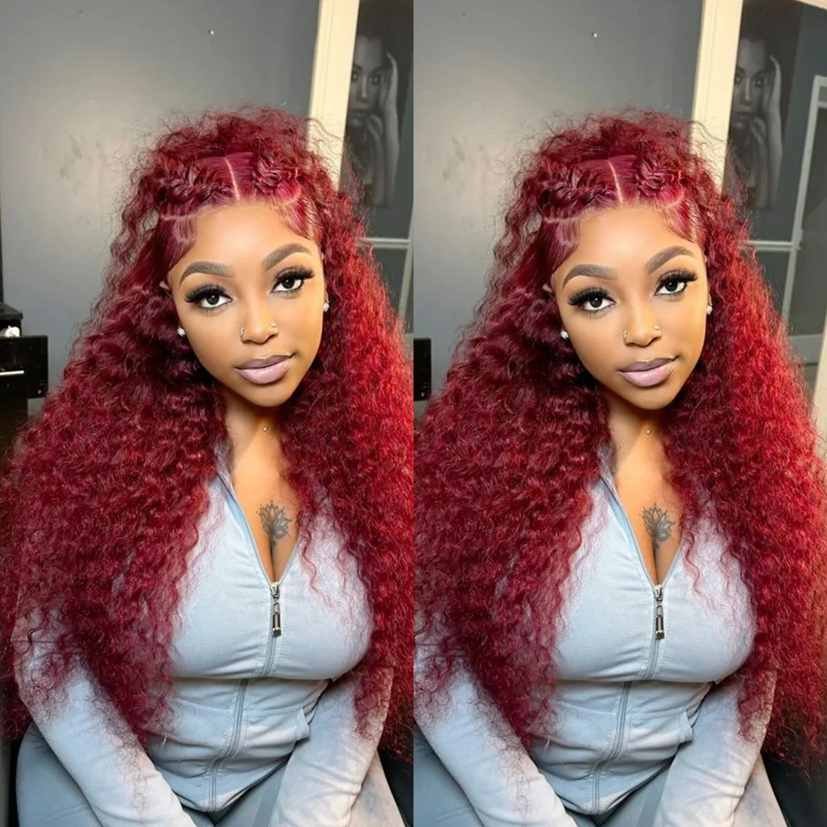 

200% Density Burgundy Human Hair Wigs 13x6 Hd Lace Frontal Wig 38 Inch Curly Deep Wave Colored Red 99j Brazilian Wig For Women