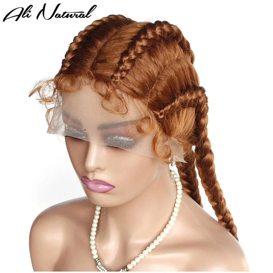 Ginger Color Braided Lace Topline Wig Dark Orange #30 Brown Pure Color 4 Braids Synthetic Box Braids 360 Lace Wig