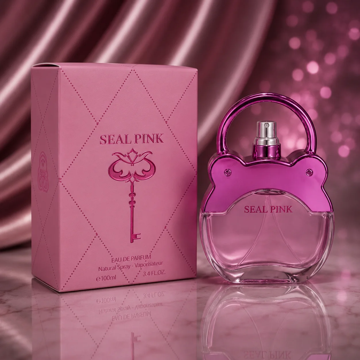 Seal Pink 100ml - Parfum Couture. Parfum pour femmes, Eau de Parfum, floral et fruité avec des notes sucrées poudrées et une base de musc douce.