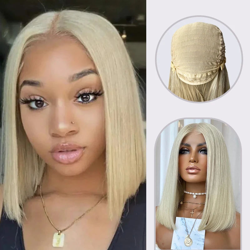 

Short 200 Density 613 Honey Blonde Lace Frontal Wigs 13x4 Straight Bob Lace Front Synthet Hair Wig Brazilian For Black Women