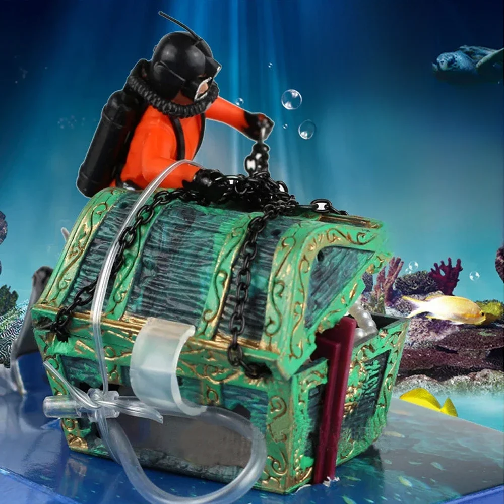 Skrzynia skarbów Dekoracje akwariów Łowca skarbów Akcesoria do dekoracji akwarium Diver Figurka akwarium Ozdoba akwarium — zdjęcie 2
