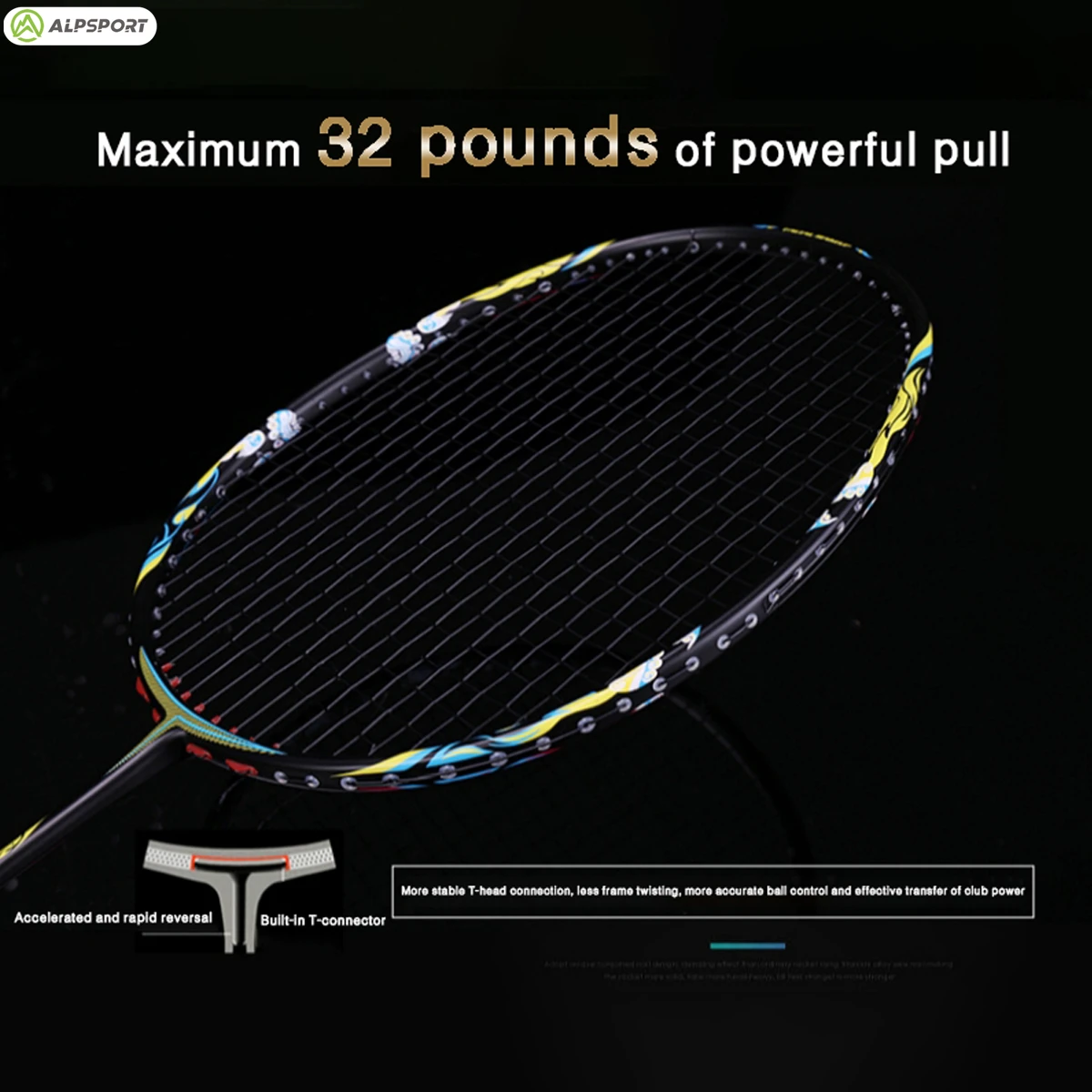 Alpsport LP Pro 9U/64g/G5 Max 35lbs 100% carbon fiber Double-sided Ultralight Badminton Racket (Includes bag and string)