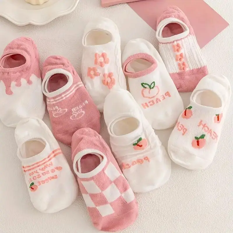 

10 пар милых и стильных носков-невидимок персикового цвета, легкие, дышащие, впитывающие пот, для ежедневного использования летом