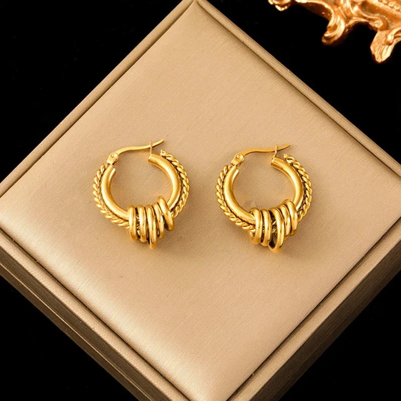 EILIECK Kolczyki kółka ze stali nierdzewnej 316L w kolorze złotym dla kobiet Moda Nowy prezent świąteczny Biżuteria z klamrą Bijoux Серьги — zdjęcie 2