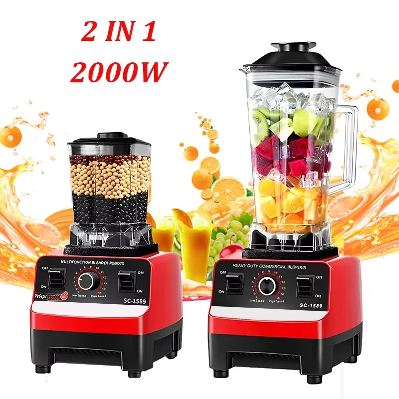 2 in 1 Electric Blender 2000W High Power Heavy due Commercial Blender Food Processor Ice cookies