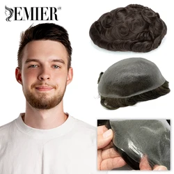 Thin Skin 0.06-0.08mm V-loop knot Human Hair Toupee For Men Straight Hair Replacement System 8x10 Prosthesis Hairpiece Men Wigs