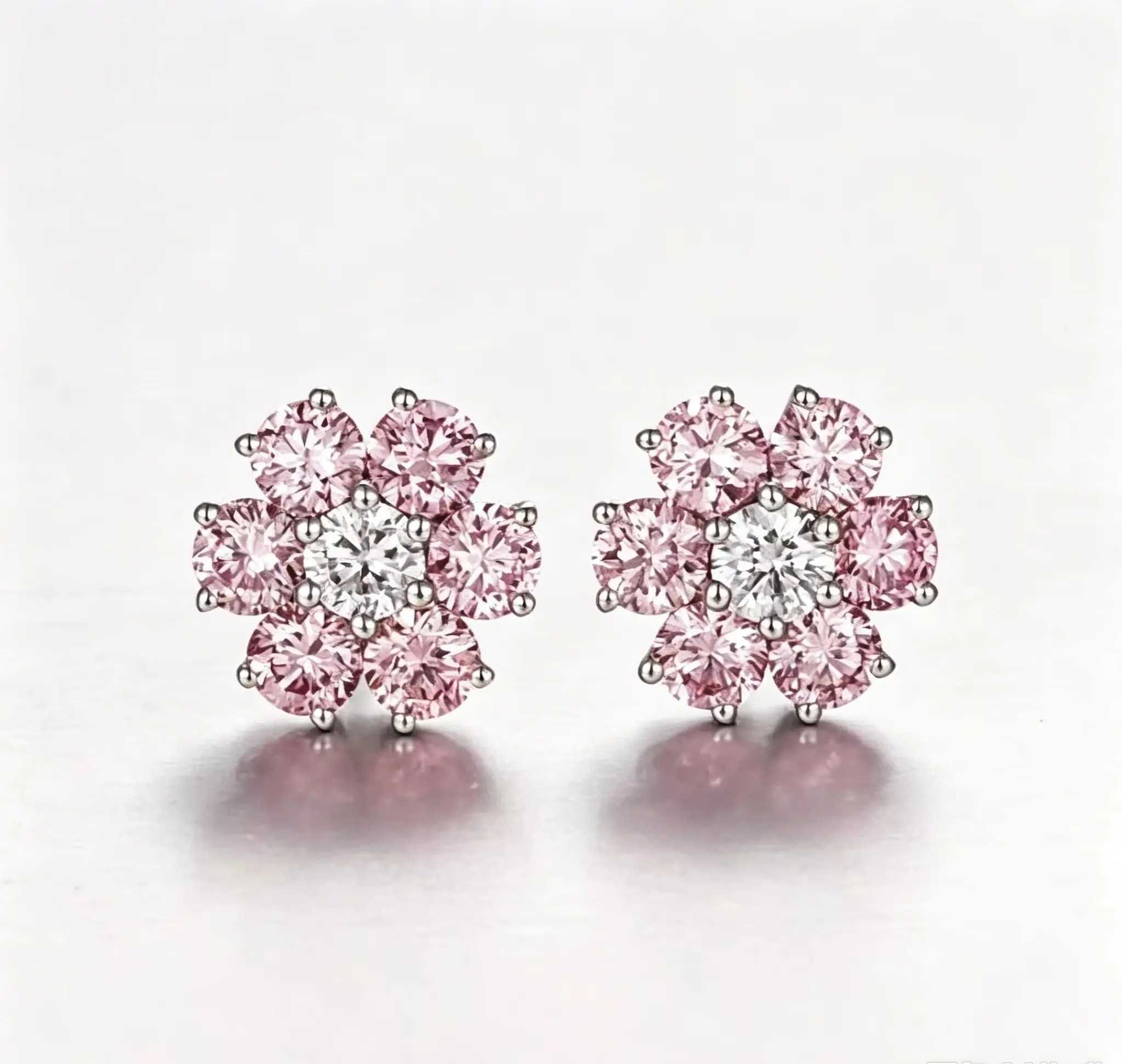 10K 0.77g Round brilliant pink flower cluster earrings Lab Grown Diamond CVD NGTC Certified  Wholesale