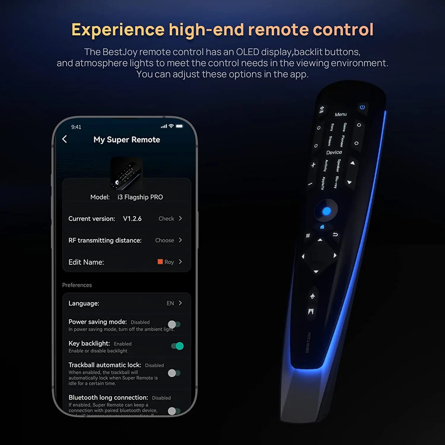 BESTJOY SR001 Universal Remote Control with App and OLED Display and Macro Key,All in One Remote Support Bluetooth&IR &RF Device