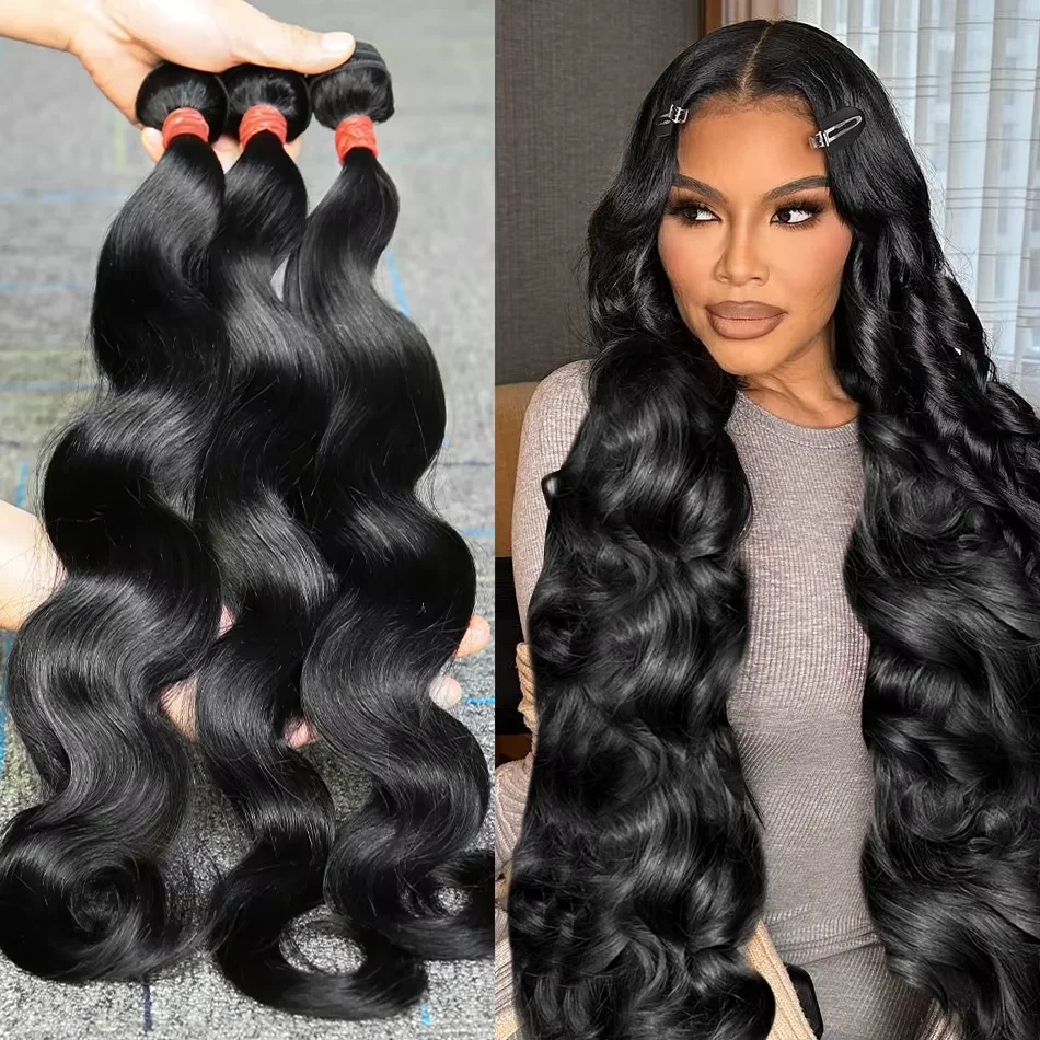

Body Wave Raw 1 3 4 Bundles 30 34 Inch Indian 100% Unprocessed Human Hair Wavys Double Drawn Reny Bundles Weave Extensions
