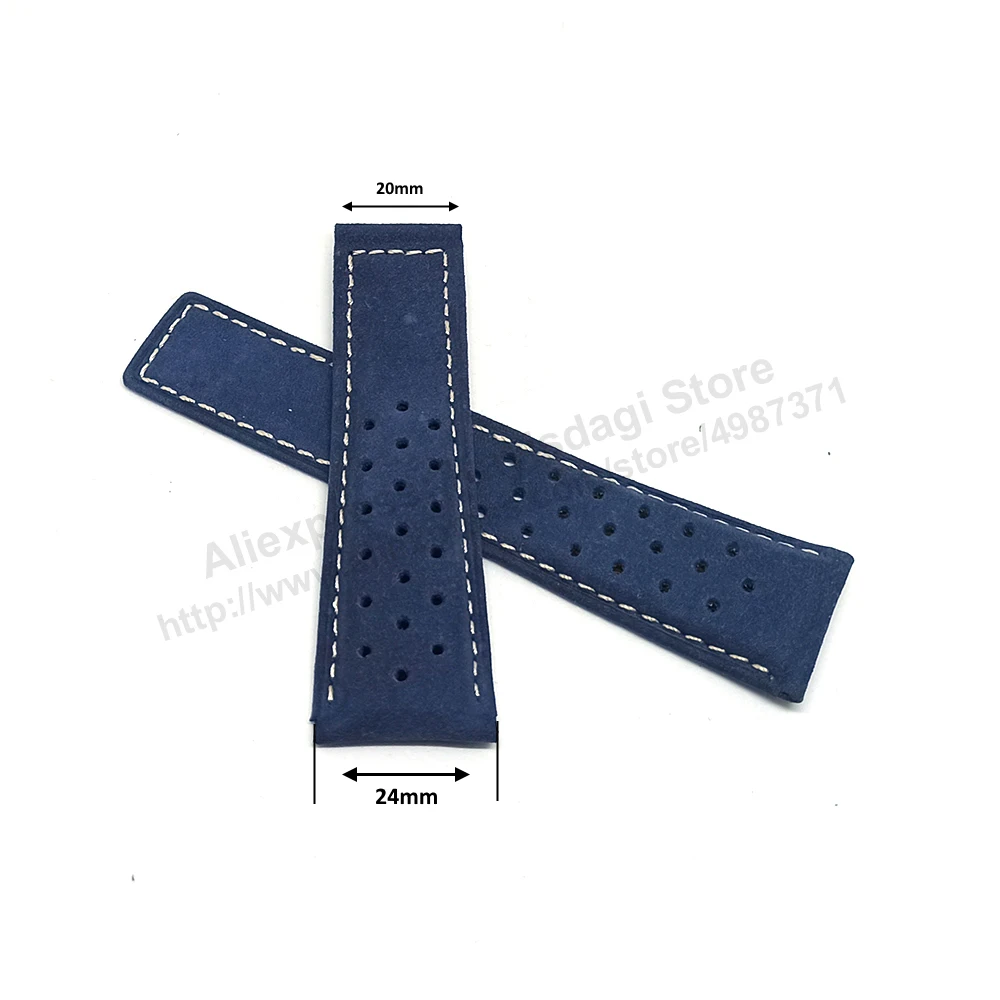 

24mm Blue Suede / Nubuck Genuine Leather Replacement Watch Band Strap Fits with Tag Heuer Mclaren Mercedes