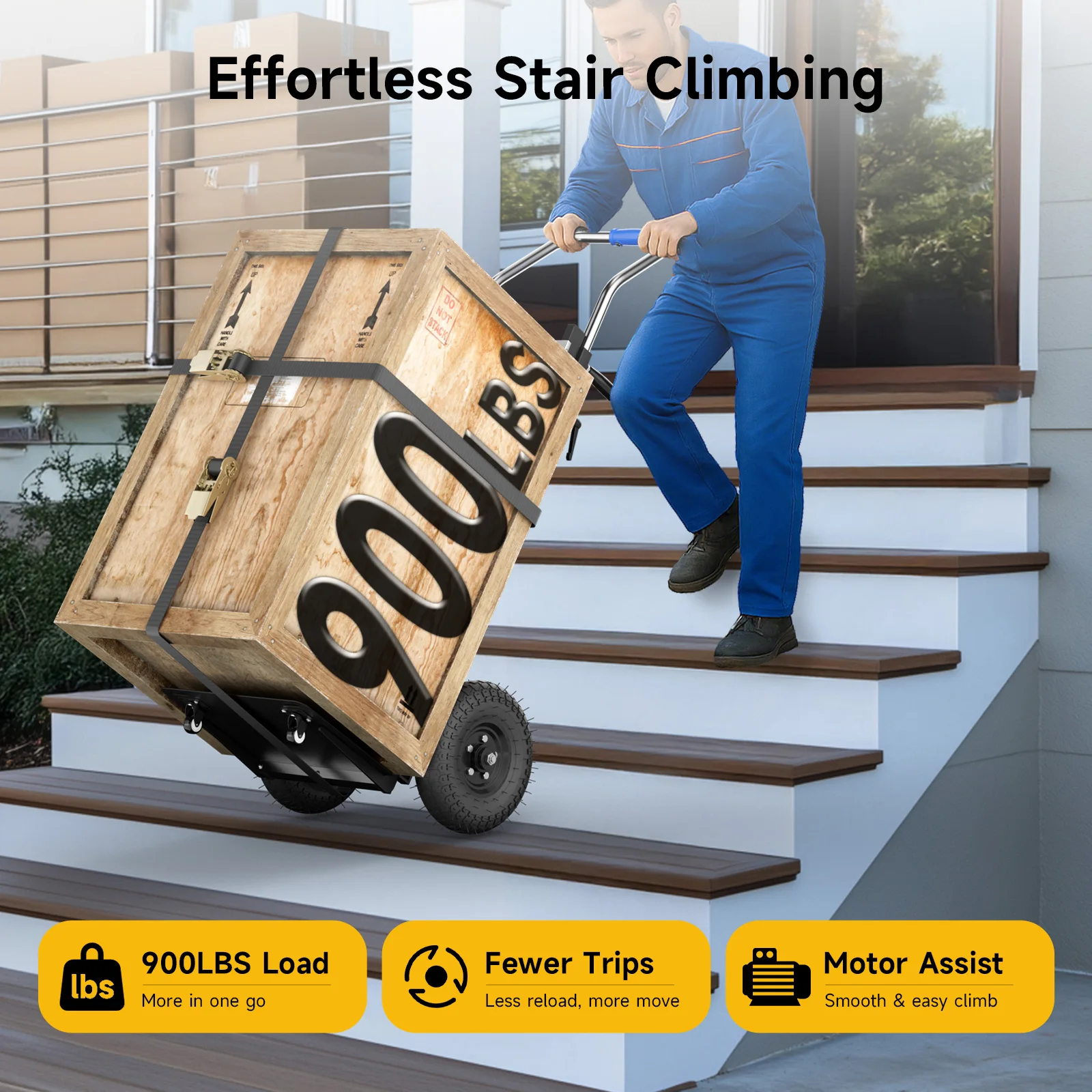 Electric Stair Climbing Dolly, 900lbs Capacity Electric Hand Trucks 1300W Heavy Duty Stair Climber for Furniture Logistics view 2