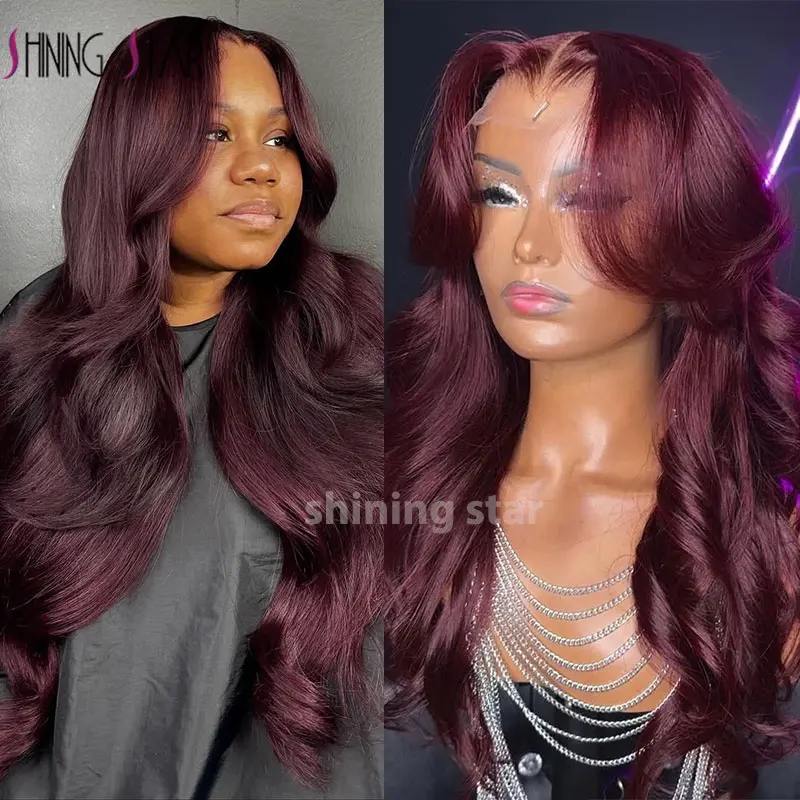 

99J Dark Burgundy 180 Density Body Wave 13X4 13X6 Lace Front Wig Human Hair Lace Frontal Wig Brazilian Transparent Lace Colored