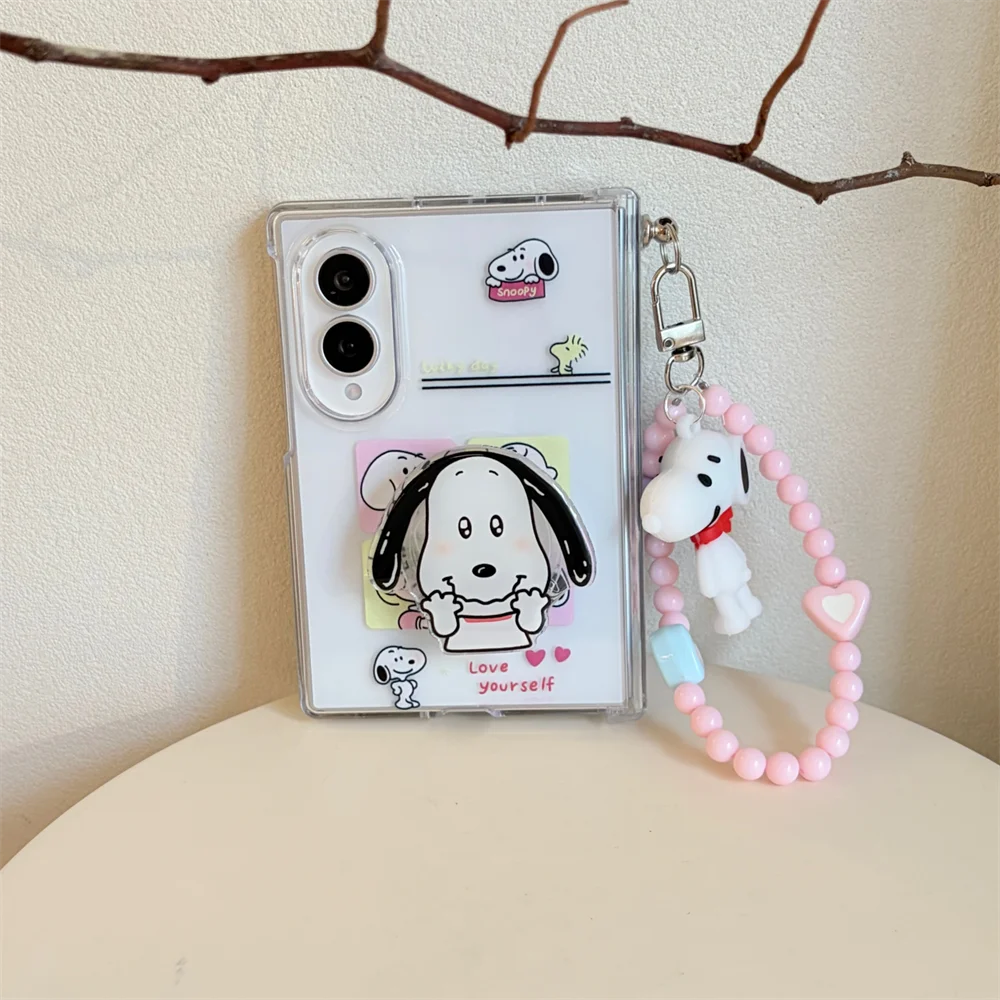 Cute Cloud Snoopy Phone Case for Samsung Galaxy Z Fold 8 Ultra 7 6 5 4 3 Fold8 Cover With 3D Stand Chain Korean Shockproof Cover